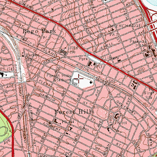 Topographic Map of Forest Hills Stadium, NY