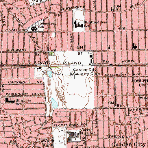Topographic Map of Garden City Country Club, NY