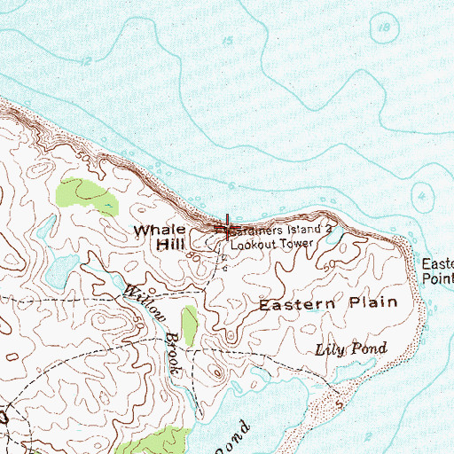 Topographic Map of Gardiners Island Two Lookout Tower, NY