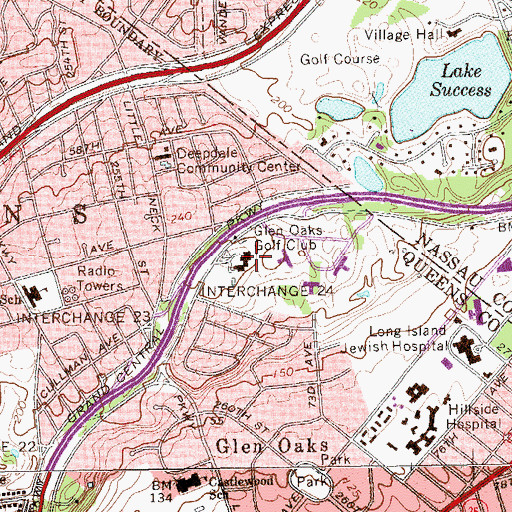Topographic Map of Glen Oaks Golf Club, NY