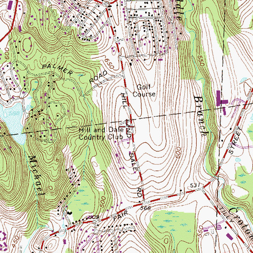 Topographic Map of Hill and Dale Country Club, NY