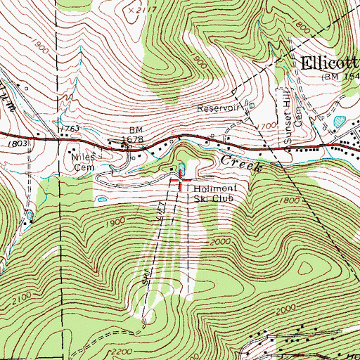 Topographic Map of Holimont Ski Club, NY