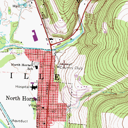 Topographic Map of Hornell Country Club, NY