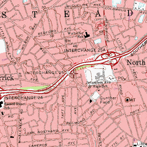 Topographic Map of Interchange 25, NY