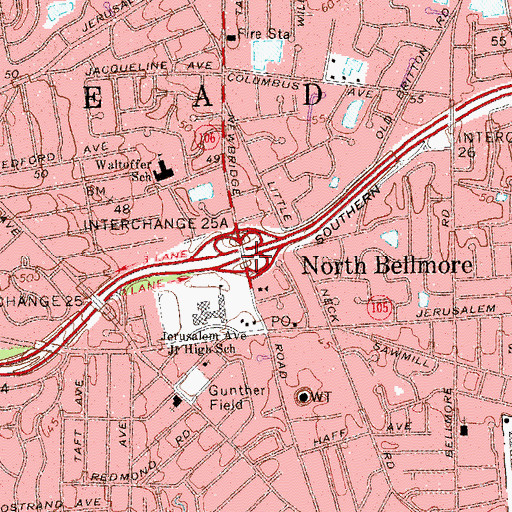 Topographic Map of Interchange 25A, NY