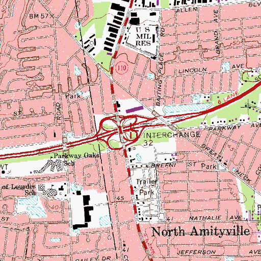 Topographic Map of Interchange 32, NY