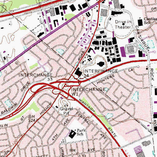 Topographic Map of Interchange 34, NY