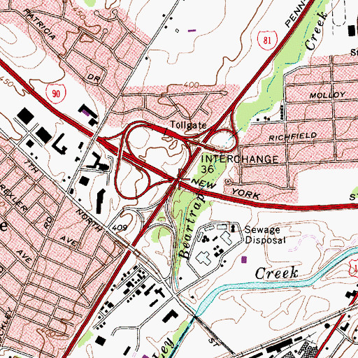 Topographic Map of Interchange 36, NY