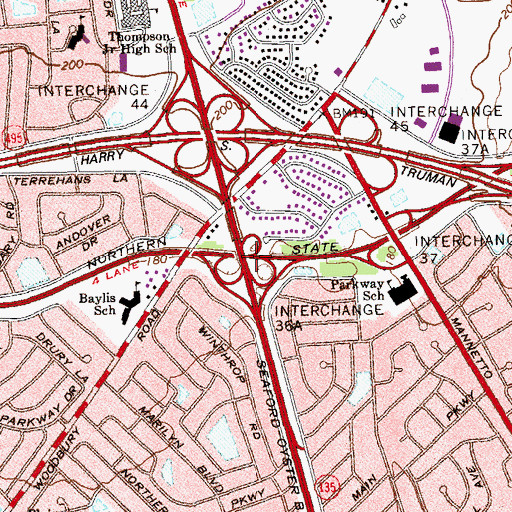 Topographic Map of Interchange 36A, NY