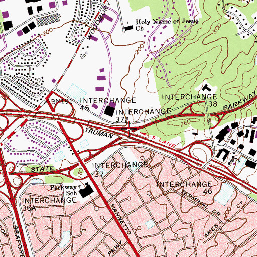 Topographic Map of Interchange 37A, NY