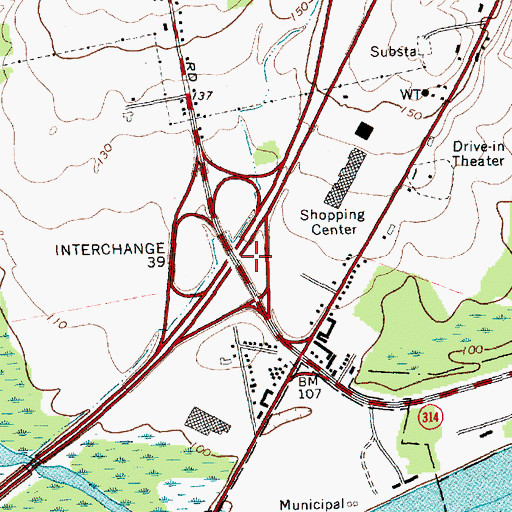 Topographic Map of Interchange 39, NY