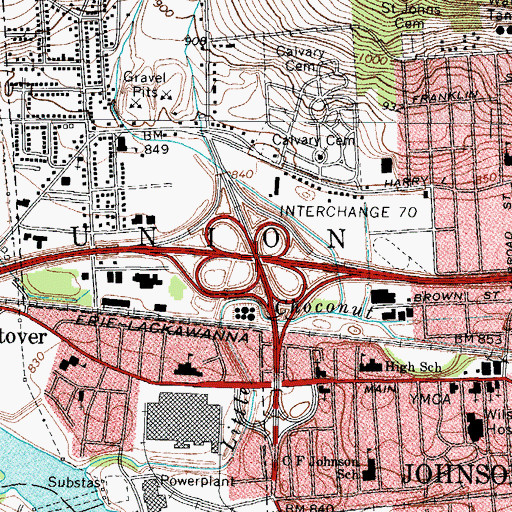 Topographic Map of Interchange 70, NY