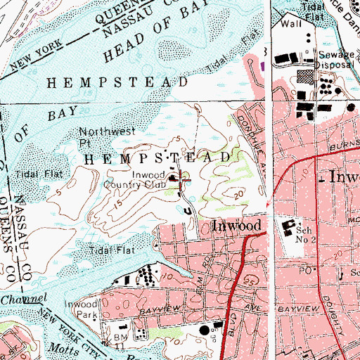 Topographic Map of Inwood Country Club, NY