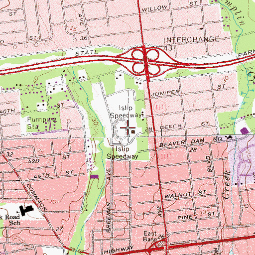 Topographic Map of Islip Speedway, NY