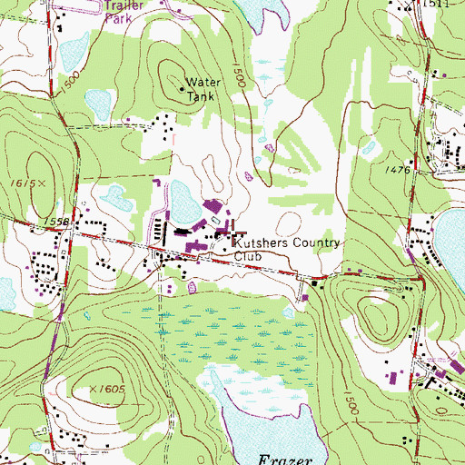 Topographic Map of Kutschers Country Club, NY