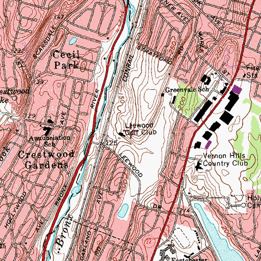 Topographic Map of Leewood Golf Club, NY