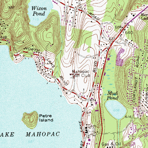 Topographic Map of Mahopac Golf Club, NY