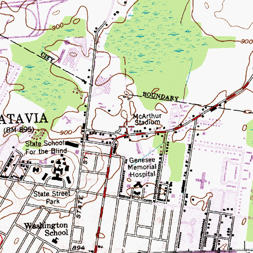 Topographic Map of McArthur Stadium, NY