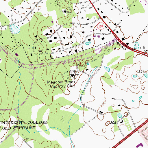 Topographic Map of Meadow Brook Country Club, NY