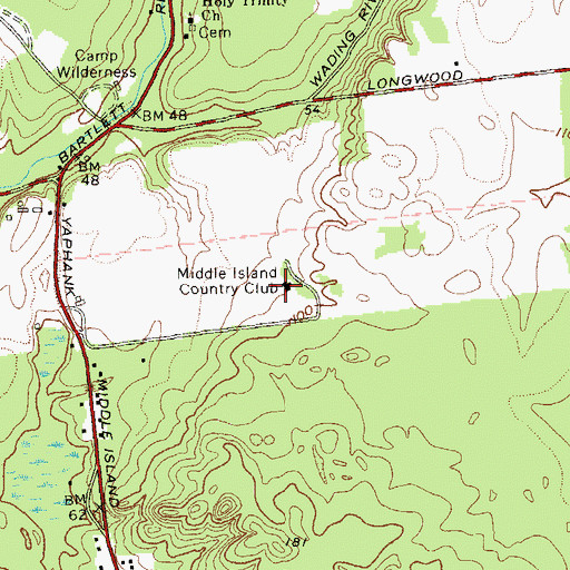 Topographic Map of Middle Island Country Club, NY