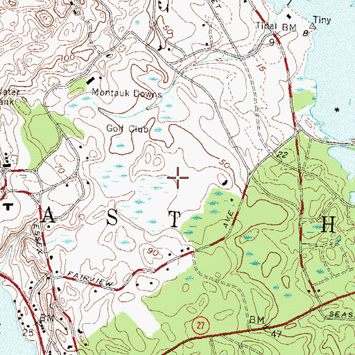 Topographic Map of Montauk Downs State Park Golf Course, NY