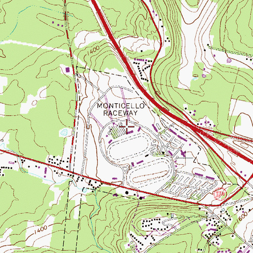 Topographic Map of Monticello Raceway, NY