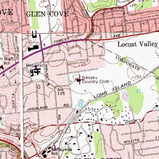 Topographic Map of Nassau Country Club, NY