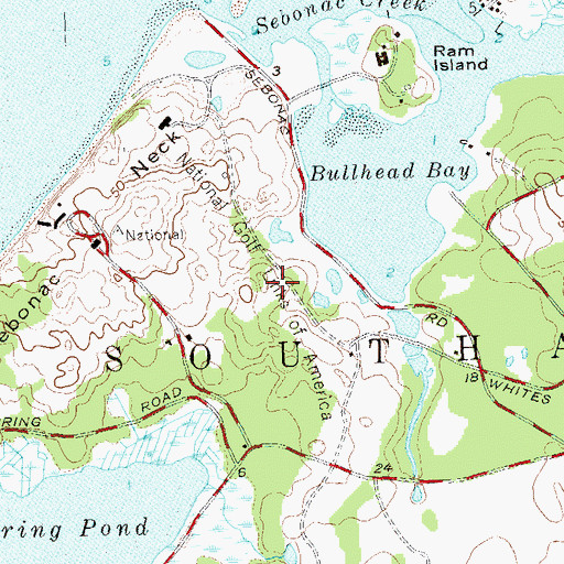 Topographic Map of National Golf Links of America, NY