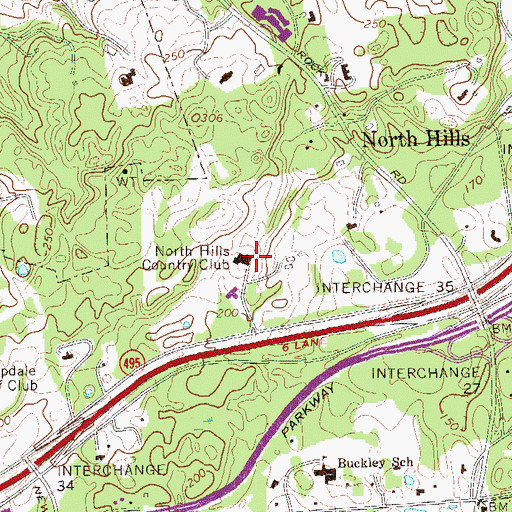 Topographic Map of North Hills Country Club, NY