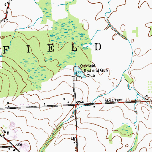 Topographic Map of Oakfield Rod and Gun Club, NY
