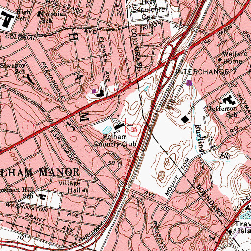 Topographic Map of Pelham Country Club, NY