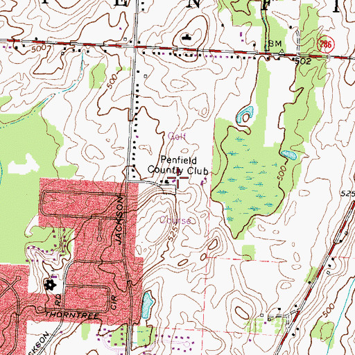 Topographic Map of Penfield Country Club, NY