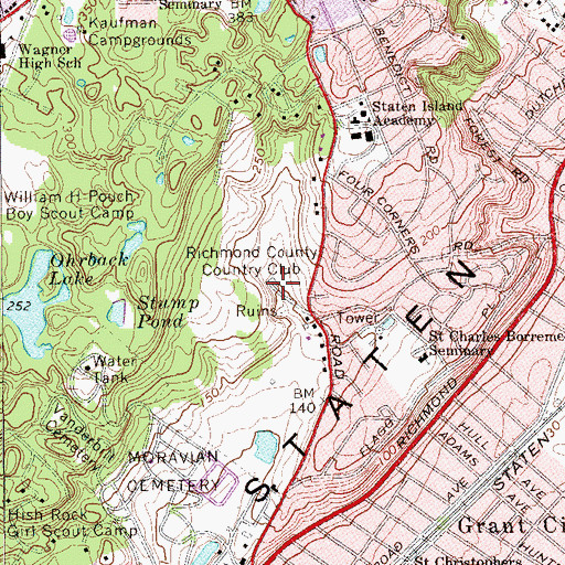Topographic Map of Richmond County Country Club, NY