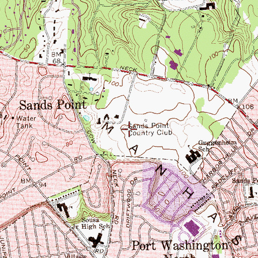 Topographic Map of Sands Point Country Club, NY
