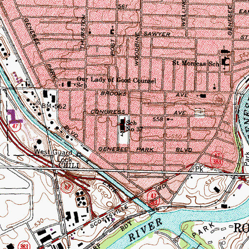 Topographic Map of Chester Dewey School, NY