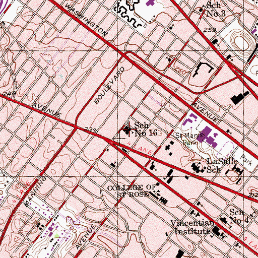 Topographic Map of Pine Hills Elementary School, NY