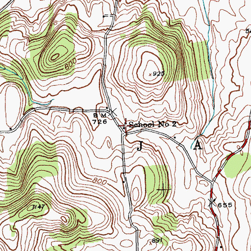 Topographic Map of School Number 2 (historical), NY