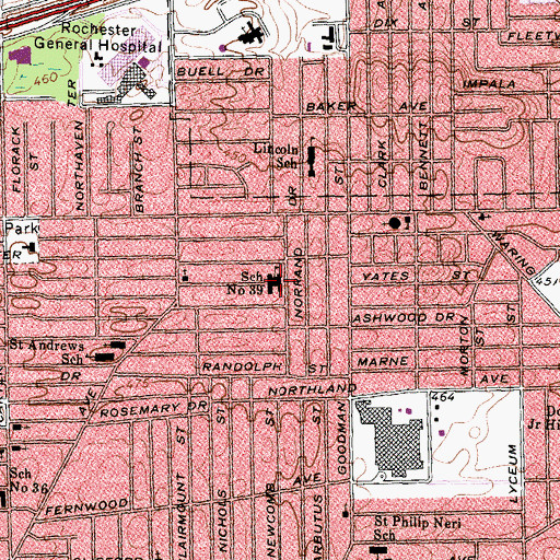 Topographic Map of Andrew J Townson School, NY