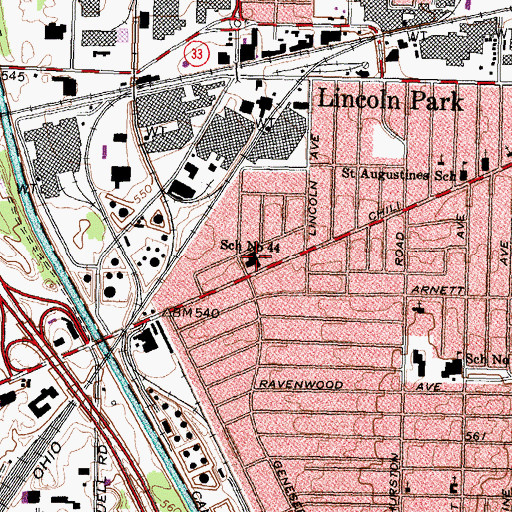 Topographic Map of Lincoln Park School, NY