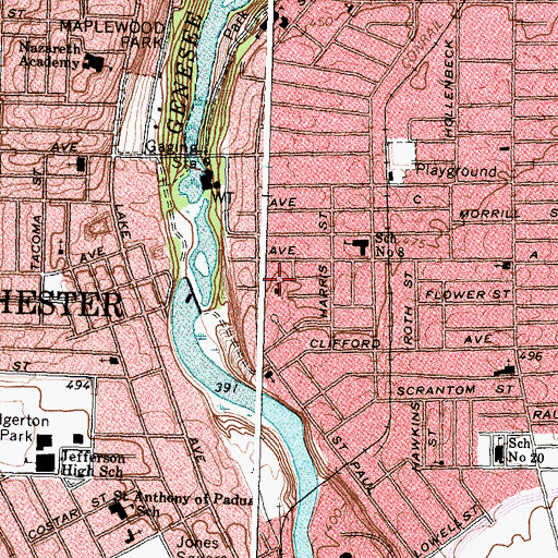 Topographic Map of Roberto Clemente School, NY