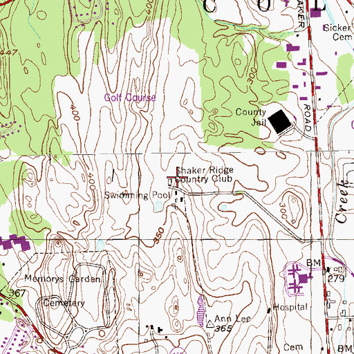 Topographic Map of Shaker Ridge Country Club, NY