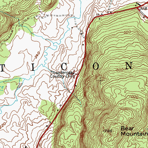 Topographic Map of Ticonderoga Country Club, NY