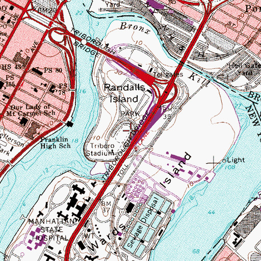 Topographic Map of J J Downing Memorial Stadium, NY