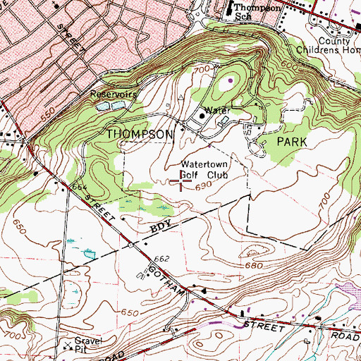 Topographic Map of Watertown Golf Club, NY