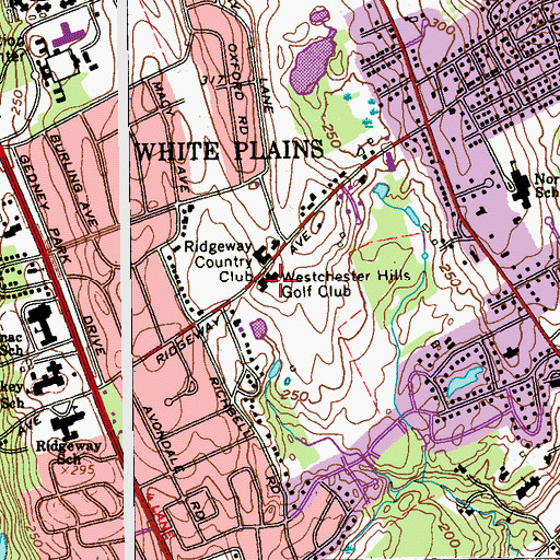 Topographic Map of Westchester Hills Golf Club, NY