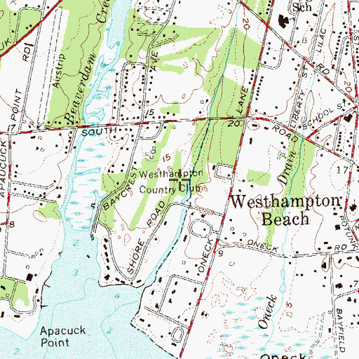 Topographic Map of Westhampton Country Club, NY