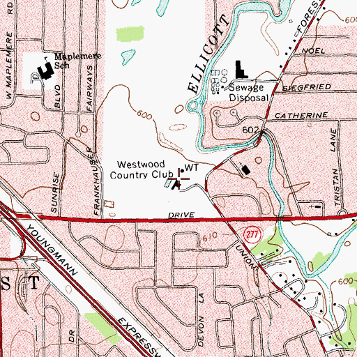 Topographic Map of Westwood Country Club, NY