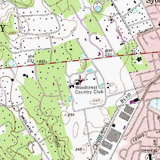 Topographic Map of Woodcrest Country Club, NY