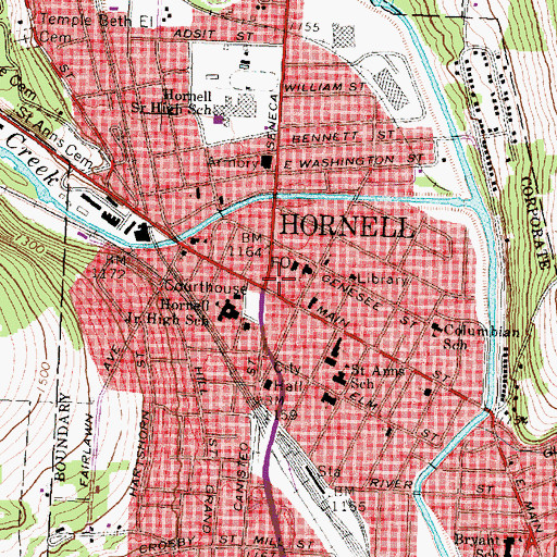 Topographic Map of Hornell, NY