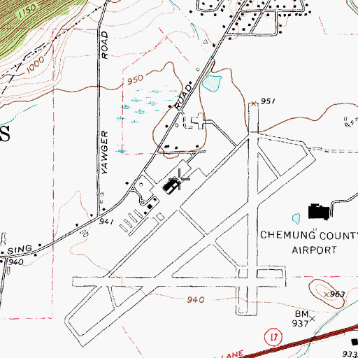 Topographic Map of Elmira/Corning Regional Airport, NY